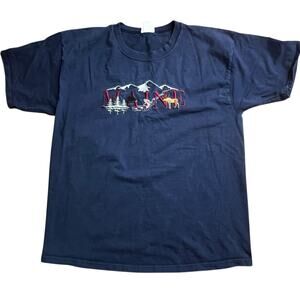 Vintage Maine outdoor nature embroidered crew neck navy blue T-shirt size large